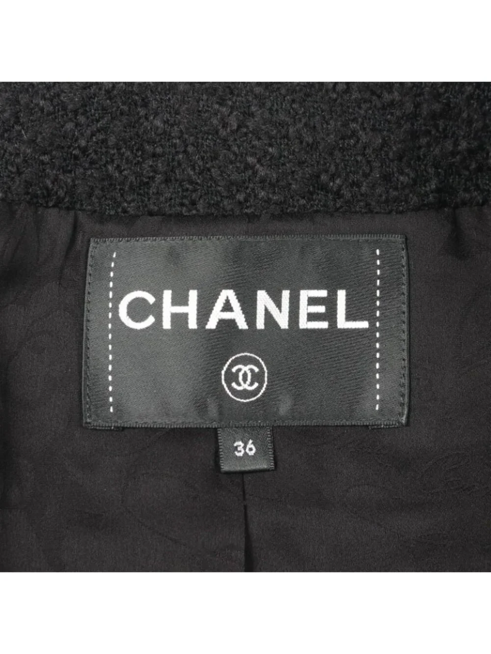Chanel Collarless Jacket CC Logo Button Tweed Wool